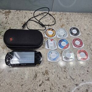 Sony PSP 3000 Black Handheld Video Game Console with 9 UMD Games and Case